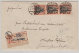Danzig, 1920, Mi.- Nr.: 5 (3x) als MeF auf Einschreiben- Fernbrief von Zoppot nach Münster, rs. mit Devisenkontrollzettel