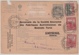 Österreich- Ungarn, 1916, 10 h Paketkarten- GS + 3,2 Kr. Zusatzfrankatur, für 1 Paket von Straconice nach Smyrna (Türk.)