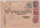 Österreich- Ungarn, 1916, 10 h Paketkarten- GS + 3,2 Kr. Zusatzfrankatur, für 1 Paket von Strakonice nach Smyrna (Türk.)