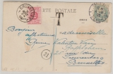 Frankreich / Belgien, 1906, 5 Ct. Frankreich + 10 Ct. Nachporto / Belgien als MiF auf Postkarte von Paris nach Brüssel (B)