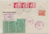 Berlin (in BRD verwendet), 1953, Mi.- Nrn.: 96 (2x), 97 (3x), 99 (3x) u.a. in MiF auf R- Lupo- Auslandsbrief nach Ferguson (USA)