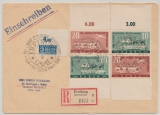 FRZ / Baden, 1949, Mi.- Nrn.: 54 + 55 (je 2x, je 1x vom OR+ Ur) als MiF auf E.- Fernbrief von Freiburg nach Eberfingen