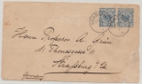 DAP China, 1897, Mi.- Nr.: V48 (2x) als MeF auf Auslandsbrief (2. Gewichsstufe?) von Shanghai nach Straßburg (Els.)