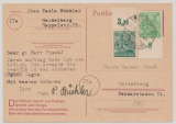 D., Kontrollrat / West, Zehnfachfrankatur,  1948, Mi.- Nr.: 949 PORndgz + 958 in MiF auf Orts- Postkarte innerhalb von Heidelberg