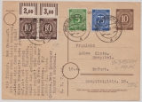 D., Kotrollrat- Ost, Zehnfachfrankatur, 1948, 10 RPfg.- GS (Mi.- Nr.: P 952) + Zusatzfr.: 918b WOR u.a. auf Postkarte v. Eisenach nach Erfurt