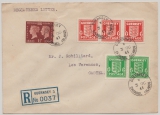 Dt. Bes. II. WK., Guernsey, 1941, Mi.- Nrn.: 1 (2x) + 2 (3x) + GB 1,5 P., in MiF auf E- Brief innerhalb von Guernsey