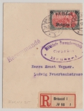 Dt. Bes. Belgien, 1917, Mi.- Nr.: 25 I in EF (?) auf gr. Briefstück, (ex) E.- Brief von Brüssel nach Nürnberg, vs. mit Zensur!