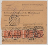 DR, Infla, 1922, Mi.- Nr.: 189 (6x, [vs + rs.]) als MeF auf Paketkartenstammteil für 1 Paket von Halberstadt nach FF/M