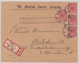 DR, Krone- Adler, 1896, Mi.- Nr.: 47 (4x) als MeF auf Einschreiben- Fernbrief von Leipzig nach Oberlodsmühle (?)