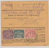 Bayern, 1919, Mi.- Nrn.: D 19, D 23 + D 24 rs.  als MiF auf Dienst- Wert- Paketkartenstammteil für 1 Paket von Speyer nach Bergzabern