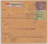 Bayern, 1920, Mi.- Nrn.: D 24 + D 31 als MiF auf Dienst- Wert- Paketkartenstammteil für 1 Paket von Frankenthal nach Herlinghausen