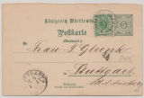 Württemberg / DR, 1898, 5 Pfg.- Antw.- GS- Karte (Mi.- Nr.: P 21, A.- Teil) + DR Nr.: 46 als Zusatz- MiF von Welschingen nach Stuttgart