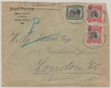 Deutsche Seepost, 1912, Linie Hamburg- Westafrika, XLV., auf Liberianischem Brief von Monrovia (?) nach London