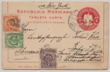 Mexiko, 1906, 2 Centavos- Kartenbrief- GS + 8 Centavos Zusatzfrankatur, als Auslandsbrief von ... nach Berlin und weiter ...