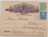 Brasilien, 1922, 50 Rs.- Kartenbrief- GS + 200 Rs. Zusatzfrankatur, als Auslandsbrief von Ararangua nach Stettin