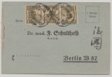 China, ca. 1900, 4 Ct. (3x) als MeF auf Auslandspostkarte von Shantung nach Berlin