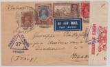 Indien, 1917 (?), 1 R + 5,5 A´s in MiF auf Auslandsbrief von Sunnderabad (?) nach Milano (It.) mit Zensur