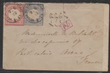 DR, Brustschilder, 1873, Mi.- Nr.: 19 + 20, als MiF auf Auslandsbrief von Weiler b. S. nach Arras (Fr.)