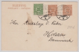 Schleswig, Nrn.: 1 +2, in MiF als ZS-Frankatur auf 2,5 Pfg. GS, als Auslandspostkarte von Sonderburg nach Holstebro