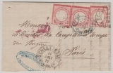 DR, Kaiserreich, Brustschilder, 1872, Mi.- Nr.: 4 (3x), als MeF auf Auslandsbrief von Schlettstadt (Hufeisenst.!) nach Paris