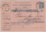 DR, Pfennig, 1892, 20 Pfg.- Post- Anweisungs- GS (Nr.: A 3) für einen Betrag (125 Mk.) von Schötmar nach Schellerten