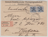 DOA, 1900, Mi.- Nr.: 9, (2x) als MeF auf Auslands- Einschreiben von Wilhelmstal nach Pretoria (Süd- Afrika)