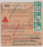 Bizone, 1948, Mi.- Nr.: 92 wg (3x) als MeF auf NN- Paketkarten- Stammteil für 1 NN- Paket von Eßlingen nach Darmstadt