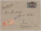 Nr.: 38 in Ef auf Einschreiben- Fernbrief von Memel nach Kiel, vs. + rs. mit Zensur