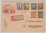 SBZ, West- Sachsen, 1946, Mi.- Nr.: 158 y u.a. in MiF auf Einschreiben- Fernpostkarte von Leipzig nach Berlin, BPP gepr.