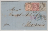 NDP, 1870, Mi.- Nr.: 15, 16 + 17 als MiF auf Auslandsbrief von Creuznach nach Bordeaux (Fr.)