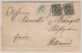 Hannover, ca. 1858, Mi.- Nr.: 9 (2x) als MeF auf Fernbrief von Emden (Alt- Hannover- Stempel) nach Wittmund