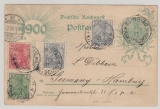 Dt. Kolonien, Kiautschou / DR, 1901, Jarhundert- GS- Karte (P43), + Zusatzfr. DR Mi.- Nr.: 53 (2x), 55 + 56c  von Tsingtau nach Hamburg