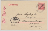 DAP Türkei, 1912, 20 Para- GS- Karte (Mi.- Nr.: P17), gelaufen, als Postkarte, von Jerusalem nach Kornwestheim