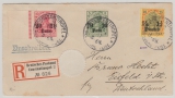 DAP Türkei, 1907, Mi.- Nrn.: 24, 25 + 27, als MiF auf Einschreiben- Fernbrief von Constantinopel, nach Eisfeld