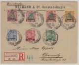 DAP Türkei, 1902, Mi.- Nrn.: 12I - 18I, als MiF auf Einschreiben- Fernbrief von Constantinopel, nach Chemnitz