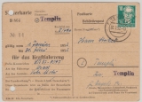 DDR, 1952, Mi.- Nr.: SBZ 215 als EF auf Steuer- Ortspostkarte innerhalb von Templin (interessante Verwendung!)