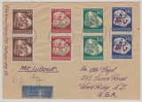 DDR, 1951, Mi.- Nr.: 289- 92 (je 2x) als MiF auf Luftpost- Auslandsbrief von Leipzig nach Wood- Ridge (USA)