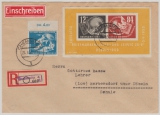 DDR, 1950, Mi.- Nrn.: Bl. 7 + 273 (vom OR!) als MiF auf Einschreiben- Fernbrief von Chemnitz nach Berbersdorf (Döbeln)