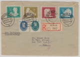 DDR, 1950, Mi.- Nrn.: 256- 59 (kpl. Satz!) u.a. in MiF auf Einschreiben- Luftpost- Auslandsbrief von Berlin nach New York (USA)