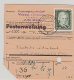 DDR, 1954, Mi.- Nr.: 423 als EF auf Einzahlungsauftrag (!) über 1.000 Mk., von Wriezen nach Bad Freienwalde