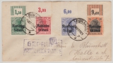 Dt. Bes. Rumänien, 1918, Mi.- Nrn.: 8, 9 + 11 + 12 (je vom OR!) in MiF auf Fernbrief von Bukarest nach Halle mit Dt. Zensur