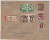 Danzig, 1922, Mi.- Nr.: 27, 66 (2x) + 95, u.a. als MiF auf Einschreiben- Fernbrief von Danzig nach Berlin