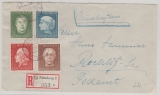 BRD, 1955, Mi.- Nr.: 200 - 203 (je 1x), als Satzbrief- MiF auf Einschreiben- Fernbrief von Nürnberg nach Rochlitz