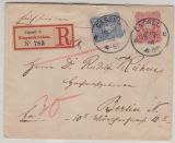 DR, Pfennig, 1888, Mi.- Nr.: 41 + 42 in MiF auf Einschreiben- Fernbrief von Cassel nach Berlin