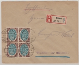 DR, Infla, 1919, Mi.- Nr.: 108 (4x) als MeF auf Einschreiben- Fernbrief von Weimar (=> Sonderstempel) nach Volkersdorf