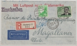 DR / III. Reich, 1936, Mi.- Nrn.: 529 + 538, als MiF auf Luftpost- Auslandsbrief von Hamburg nach Magallas (Chile)