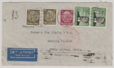 DR / III. Reich, 1939, Mi.- Nrn.: 538 (2x) u.a., als MiF auf Luftpost- Auslandsbrief von Hamburg nach Punta Arenas (Chile)