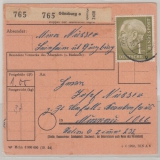 BRD, 1960 (?), Mi.- Nr.: 194 als reine EF auf Paketkartenstammteil, für 2 Pakete von Günzburg nach Murnau