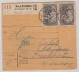 DR, Germania, 1922, Mi.- Nr.: 96 IIa (3x vs. + rs.) auf Paketkartenstammteil von Köln nach Frankfurt, tiefgeprüft Jäschke BPP!
