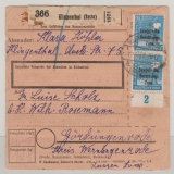 SBZ, Allgem Ausg., 1948, Mi.- Nr.: 189 (22x, vs. + rs.) als MeF auf Paketkartenstammteil, von Klingenthal nach Gördingerode